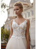 Beaded Ivory Lace Champagne Tulle Wedding Dress